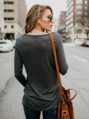 Solid Color Pocket Blouses&Shirts Top