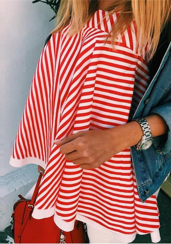Red-White Striped Draped Irregular Square Neck Oversize Vest