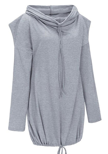 Grey Pockets Drawstring Hooded Long Sleeve Casual Pullover Sweatshirt