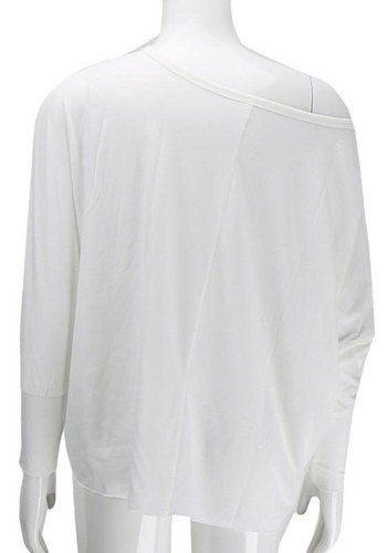 White Irregular Off Shoulder Round Neck Long Sleeve T-Shirt White Irregular Off Shoulder Round Neck Long Sleeve T-Shirt