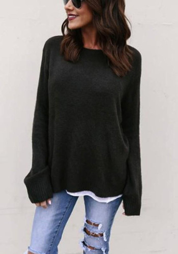 Black Plain Round Neck Long Sleeve Fashion T-Shirt