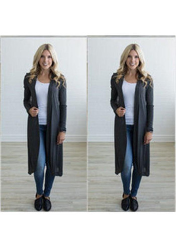 Grey Plain Irregular Long Sleeve Casual Cardigan Sweater