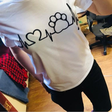 White ECG Bear's-Paw Love Print Cute Casual T-Shirt