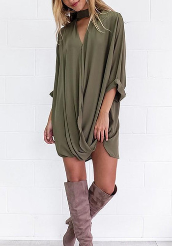 Army Green Cut Out Irregular Draped V-neck Fashion Chiffon Blouse