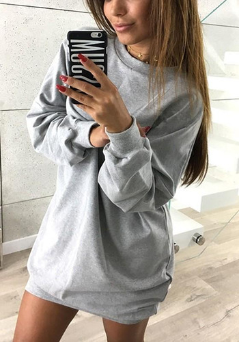 Grey Plain Round Neck Casual Pullover Sweatshirt