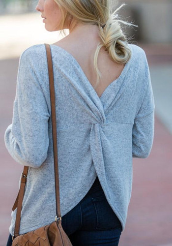 Grey Backless Irregular V-neck Long Sleeve Fashion Pullover Sweatshirt Grey Backless Irregular V-neck Long Sleeve Fashion Pullover Sweatshirt