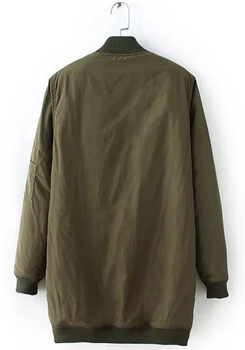 Army Green Pockets Zipper Long Sleeve Bomber Jacket Fashion Coat