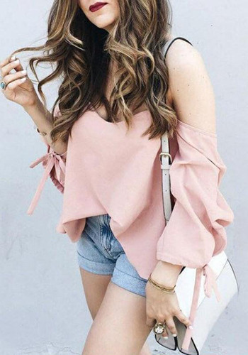 Pink Ribbons Boat Neck Three Quarter Length Sleeve Fashion Blouse Pink Ribbons Boat Neck Three Quarter Length Sleeve Fashion Blouse