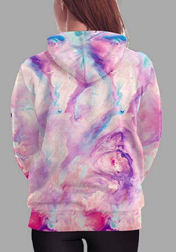 Multicolor Unicorn Print Pockets Drawstring Hooded Long Sleeve Pullover Sweatshirt