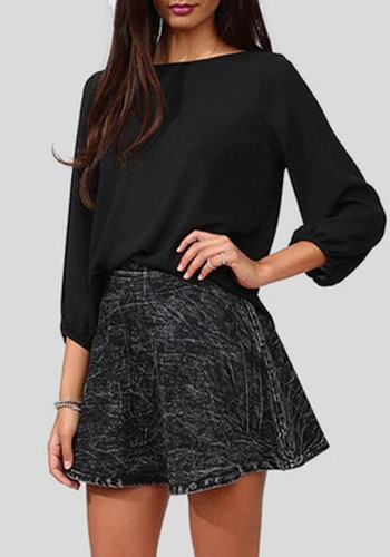 Black Patchwork Backless Bow Round Neck Long Sleeve Fashion T-Shirt