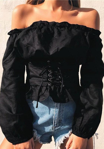 Black Plain Sashes Drawstring Boat Neck Fashion T-Shirt Black Plain Sashes Drawstring Boat Neck Fashion T-Shirt