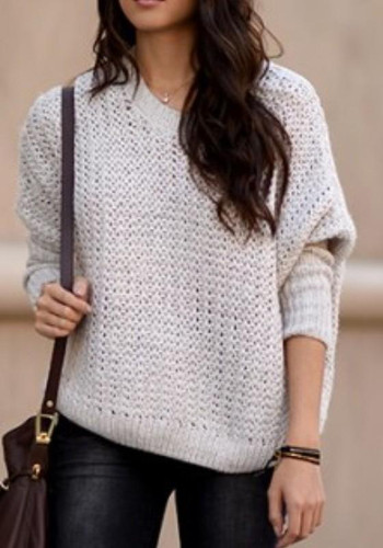 Beige Round Neck Long Sleeve Casual Oversize Pullover Sweater