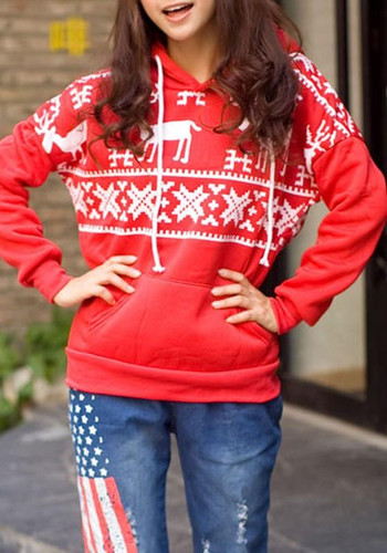 Red Floral Hooded Long Sleeve Casual Christmas Sweatshirt Red Floral Hooded Long Sleeve Casual Christmas Sweatshirt