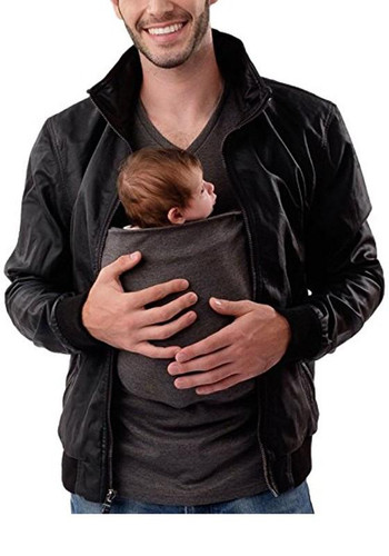 Deep Grey Pockets Multi-Functional Kangaroo Baby Bags Short Sleeve Casual T-Shirt