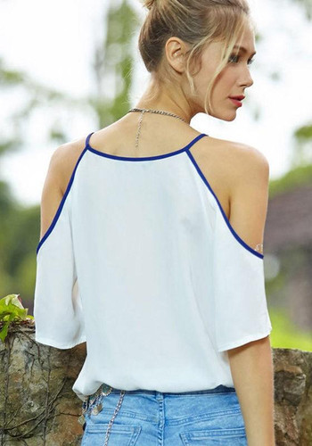 White Floral Cut Out Round Neck Bohemian Blouse