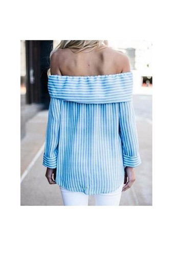 Blue Striped Bow Boat Neck Fashion Polyester Blouse