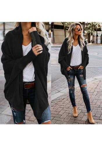 Black Plain Irregular Long Sleeve Casual Cardigan Sweater