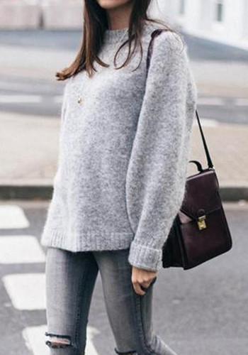 Grey V-neck Long Sleeve Casual Oversize Pullover Sweater Grey V-neck Long Sleeve Casual Oversize Pullover Sweater