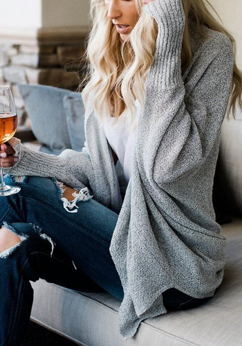 Grey Irregular High-low Oversize Going out Casual Cardigan Sweater