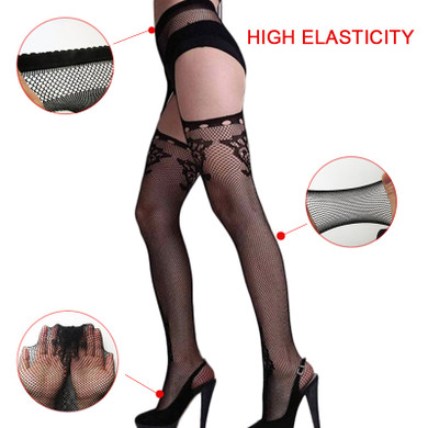 Blackmeoww Goth Women Harajuku Punk Addicted Nightwear Lace Sexy Lingerie Stripe Elastic Stockings - Black One Size