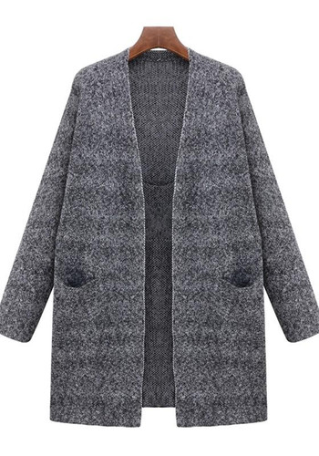 Dark Grey Patchwork Pockets Appliques Fashion Cardigan Sweater