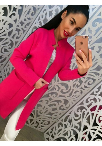 Rose Carmine Plain Pockets Casual Cardigan Sweater Rose Carmine Plain Pockets Casual Cardigan Sweater