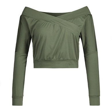 Green Crop Cut Out Boat Neck Long Sleeve Fashion T-Shirt