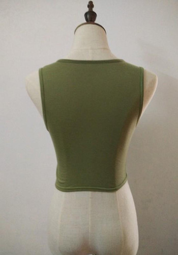 Army Green Cut Out Round Neck Slim Vest