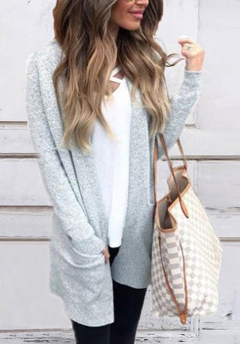 Grey Pockets Draped Oversize Long Sleeve Casual Cardigan Sweater