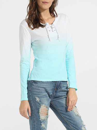 Casual Cross Straps Round Neck Dacron Gradient Sweatshirt