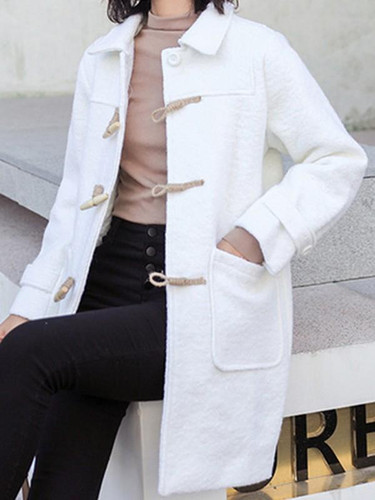 New White Pockets Single Breasted Turndown Collar Long Sleeve Going out Fashion Outerwear