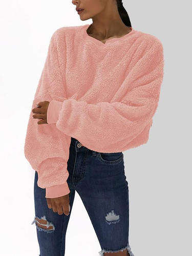 New Pink Round Neck Long Sleeve Fashion Pullover Sweatshirt