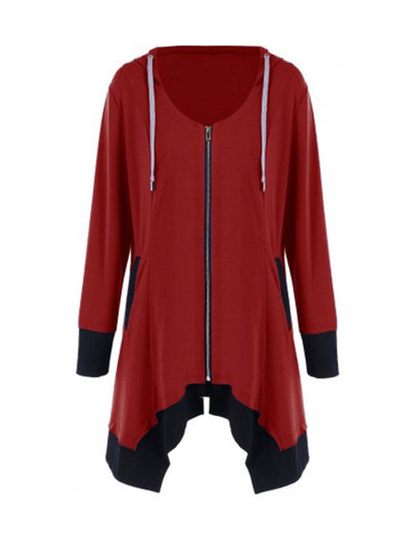 Casual Scoop Neck Asymmetric Hem Zips Color Block Sweatshirt