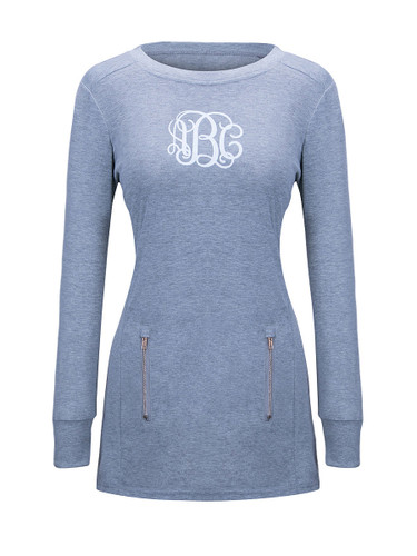 Casual Round Neck Zips Letters Printed Sweatshirt