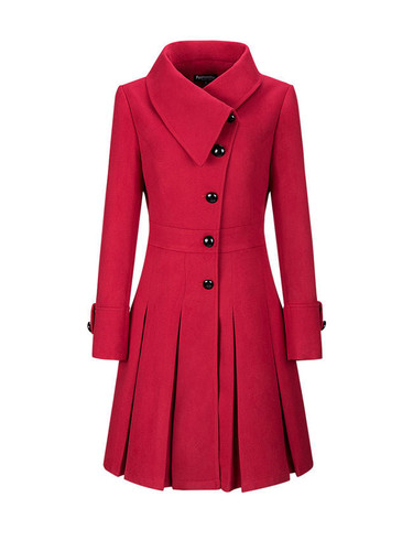 Casual Fold-Over Collar Single Breasted Plain Swing Woolen Coat