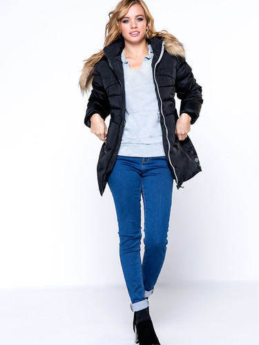 Hooded Slit Pocket Zips Quilted Plain Padded Coat