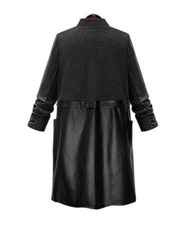 Casual Band Collar Patchwork Plain Woolen Plus Size Coat