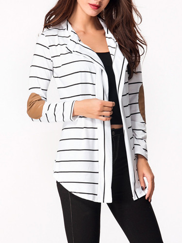 Casual Lapel Patchwork Striped Cardigan