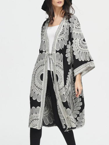 Casual Collarless Tribal Printed Kimono Sleeve Cardigan