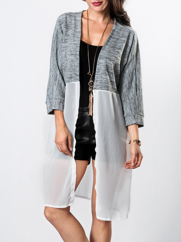 Casual Collarless Hollow Out Patchwork Cardigan