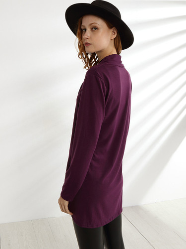 Casual Collarless Asymmetrical Hem Plain Cardigan