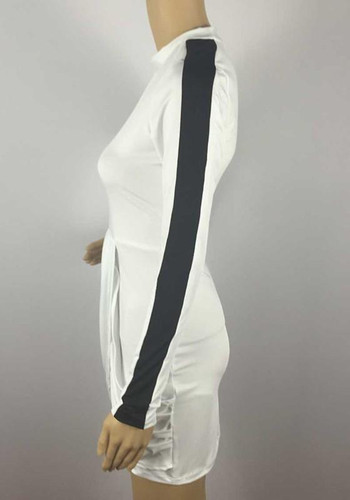 Casual White Patchwork Round Neck Long Sleeve Fashion Mini Dress