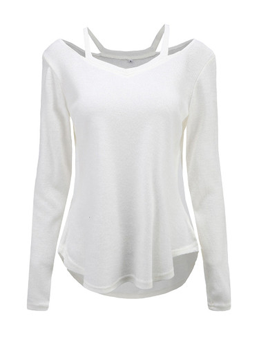 Casual V-Neck Cutout Plain Sweater