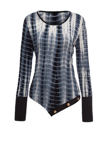 Casual Tie/Dye Round Neck Asymmetric Hem Long Sleeve T-Shirt