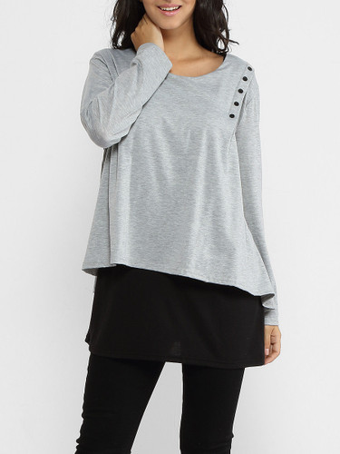 Casual Round Neck Patchwork Long Sleeve T-shirt Casual Round Neck Patchwork Long Sleeve T-shirt