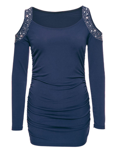 Casual Round Neck Diamante Plain Long Sleeve T-Shirt