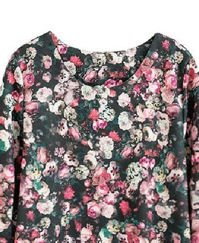Casual Red Floral Print Long Sleeve Cotton Blend Dress