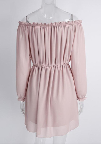 Casual Pink Double-deck Boat Neck Long Sleeve Flowy Elegant Mini Dress