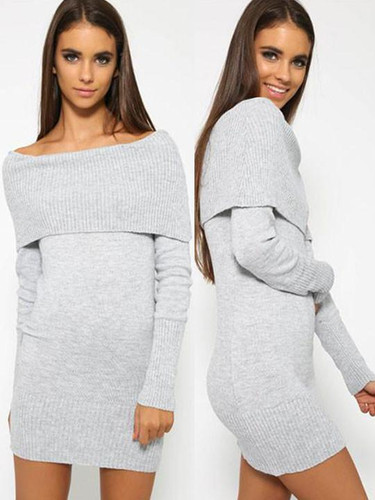 Casual Fashion Off Shoulder Sweater Bodycon Mini Dress