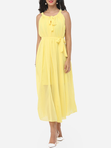Casual Plain Bowknot Awesome Round Neck Maxi Dress